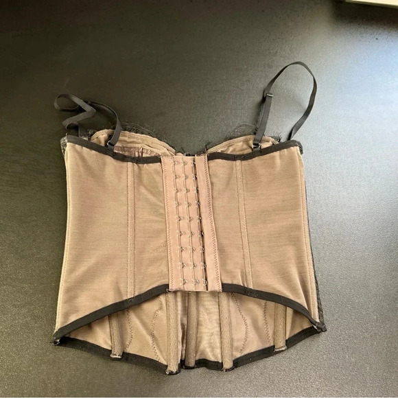 Women’s Small Corset Black Taupe Boned Lace Dark Romantic‎ Whimsigoth Coquette - Picture 8 of 12
